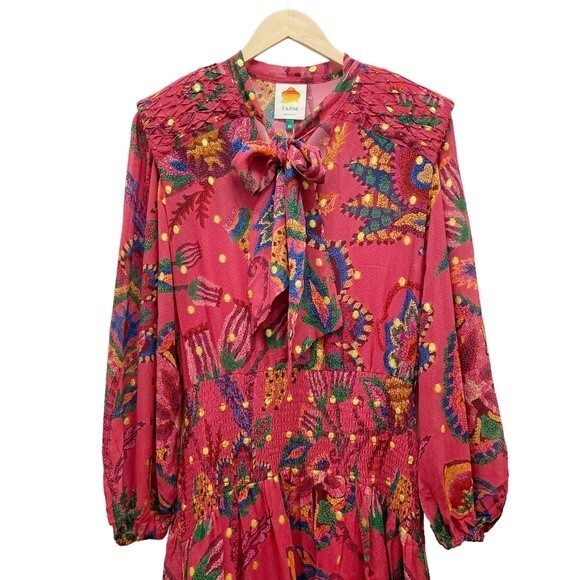 NWT Farm Rio Sunset Tapestry Floral Long Sleeve Boho Maxi Dress Warm Red Size XS - Picture 6 of 16